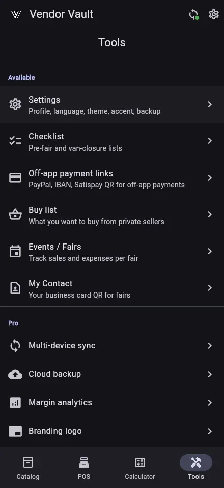 Your booth’s command center — Vendor Vault (dark)